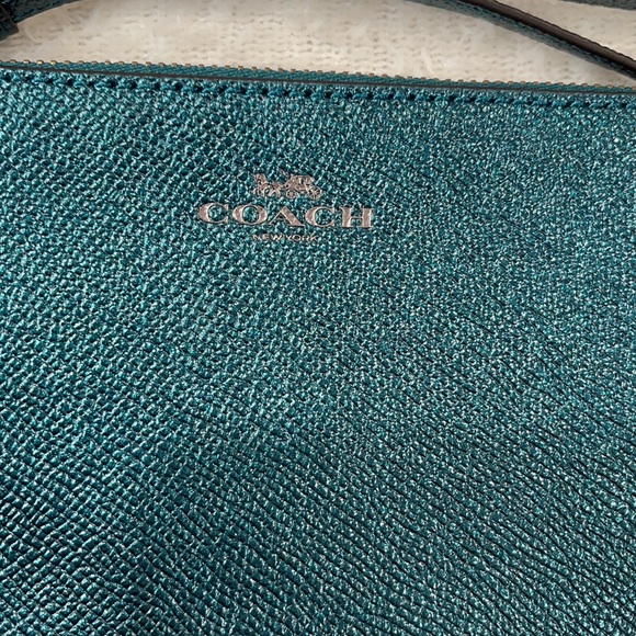 Sold! No longer for sale! Coach wristlet- Leather Metallic Glitter Teal - Picture 3 of 7